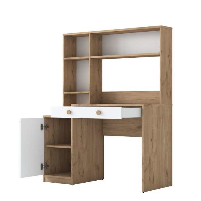 Hanah Home Escritorio de Estudio y Estantería HA126 - 4117 Nogal y Blanco